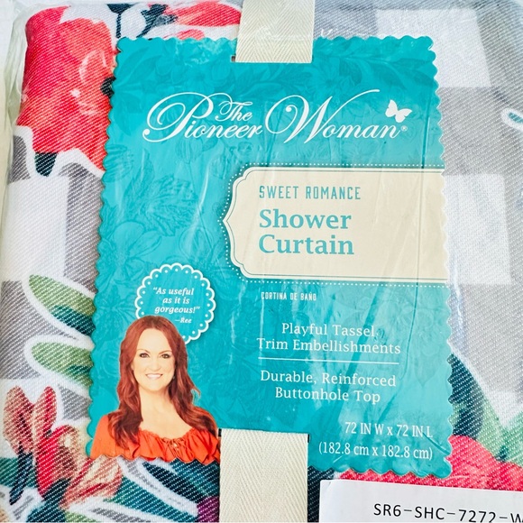 The Pioneer Woman Sweet Romance Gingham Floral Cotton-Rich Shower Curtain NEW - Picture 6 of 6